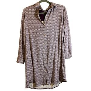 Calida‎ Naturally Me Purple Geometric Button Down Nightgown Sleep Shirt Small